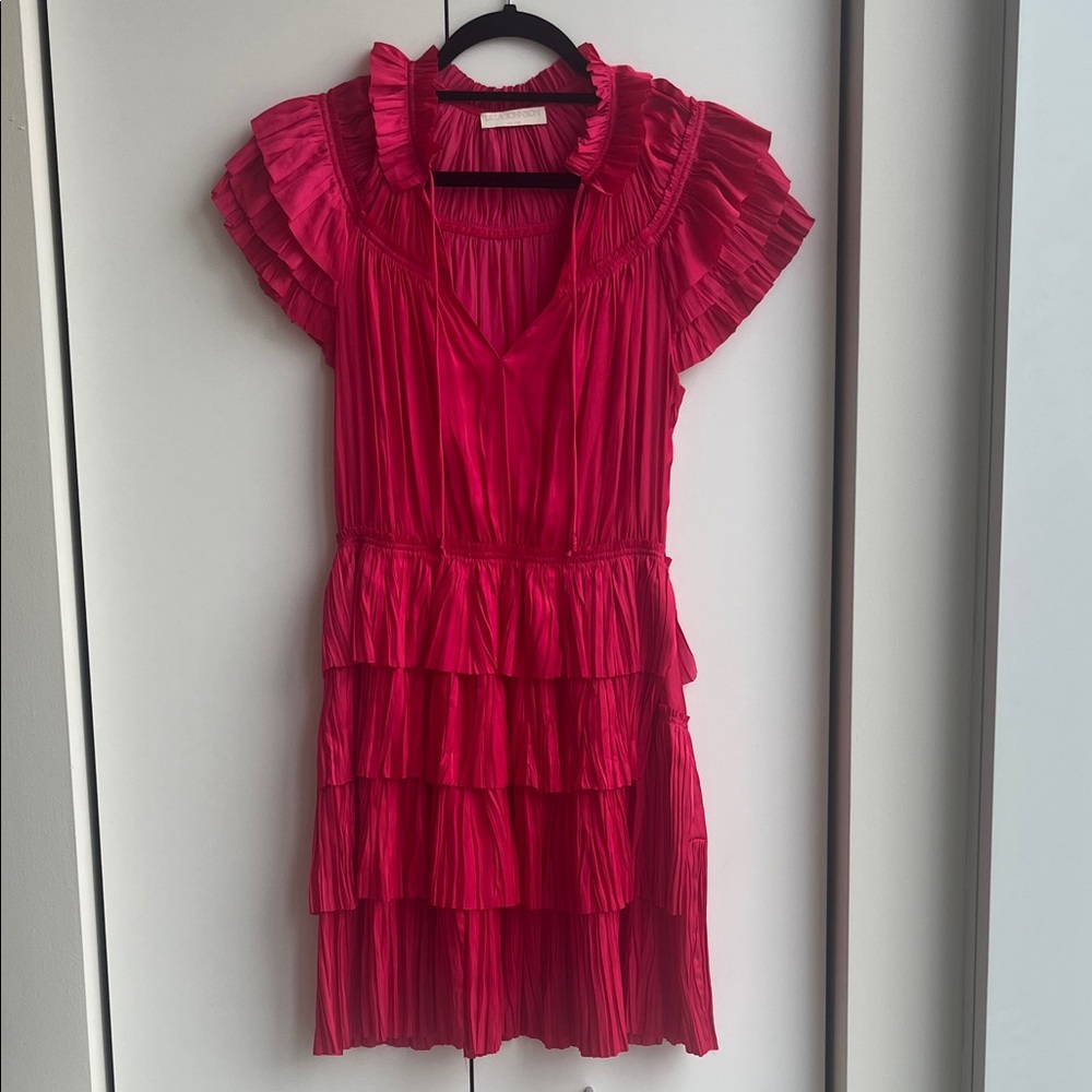 Ulla Johnson Hot Pink Pleated Ruffle Dress